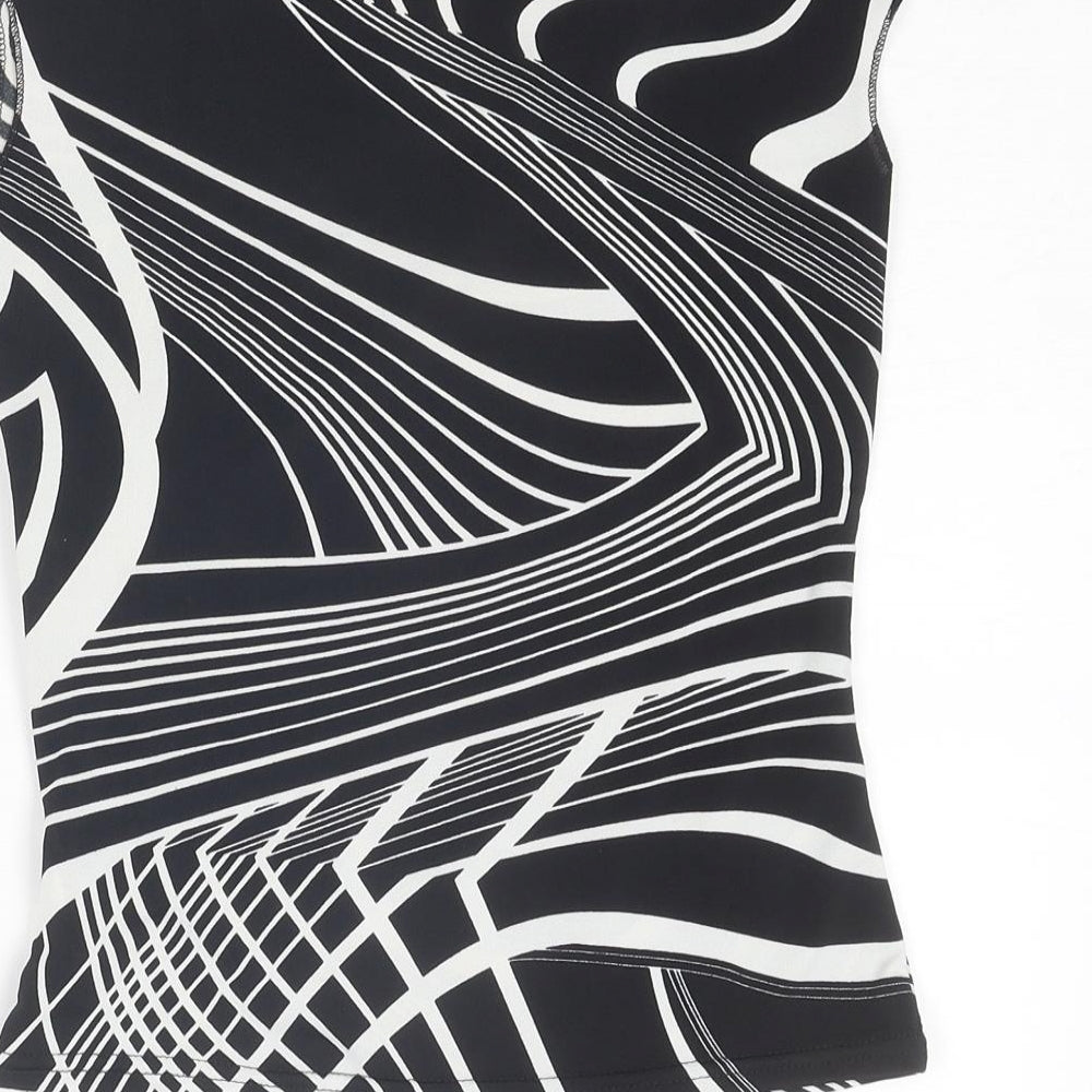 Pilot Womens Black Geometric Polyester Basic T-Shirt Size 10 V-Neck