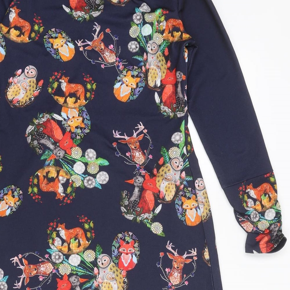Joe Browns Womens Blue Geometric Polyester Mini Size 10 Boat Neck Pullover