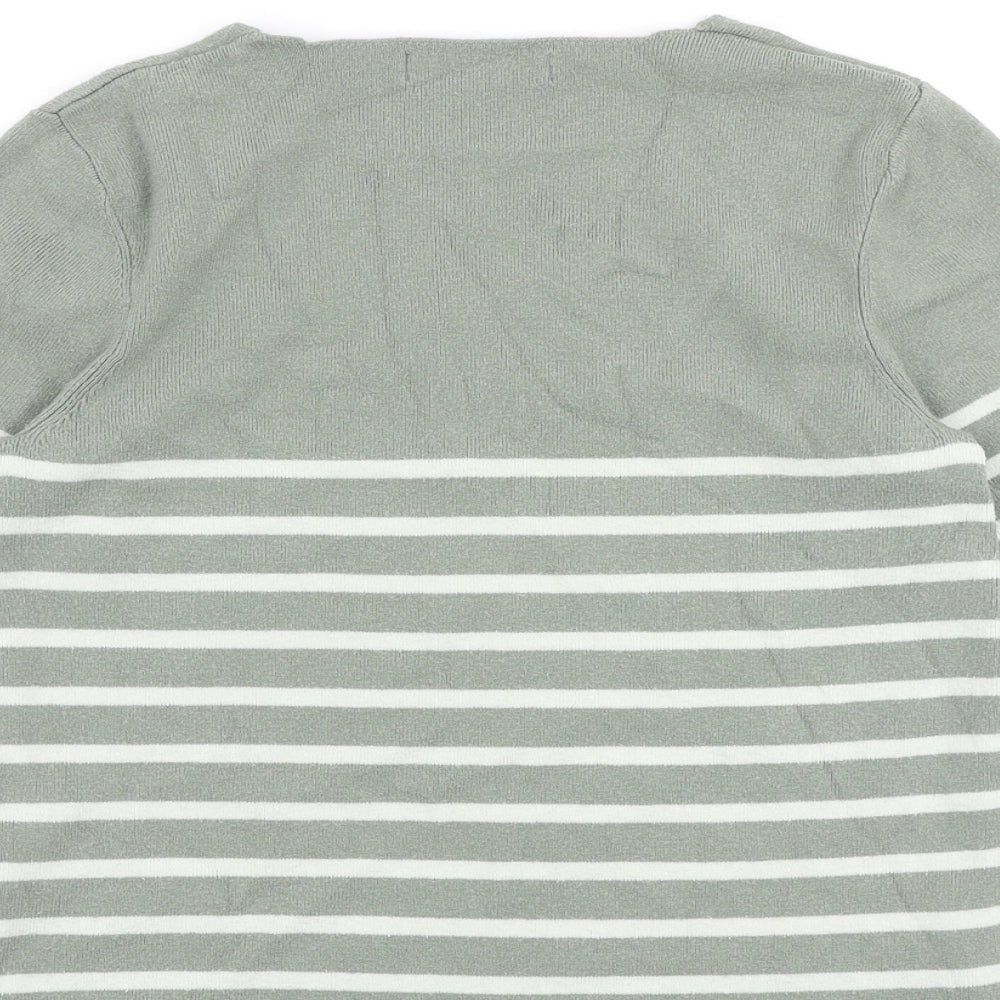 Marks and Spencer Womens Green Square Neck Striped Viscose Pullover Jumper Size 12 Pullover