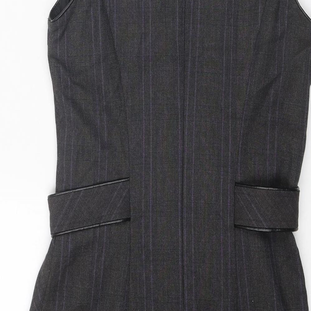 NEXT Womens Grey Striped Polyester Pencil Dress Size 8 Boat Neck Zip