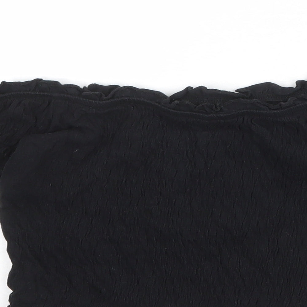New Look Womens Black Cotton Cropped T-Shirt Size 8 Off the Shoulder