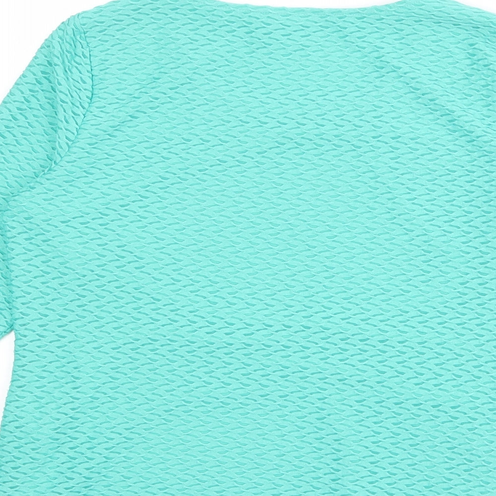 Classic Womens Green Polyester Basic T-Shirt Size 14 Round Neck