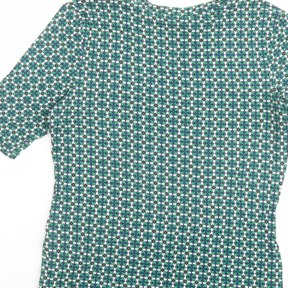 H&M Womens Green Geometric Viscose Basic T-Shirt Size M Round Neck