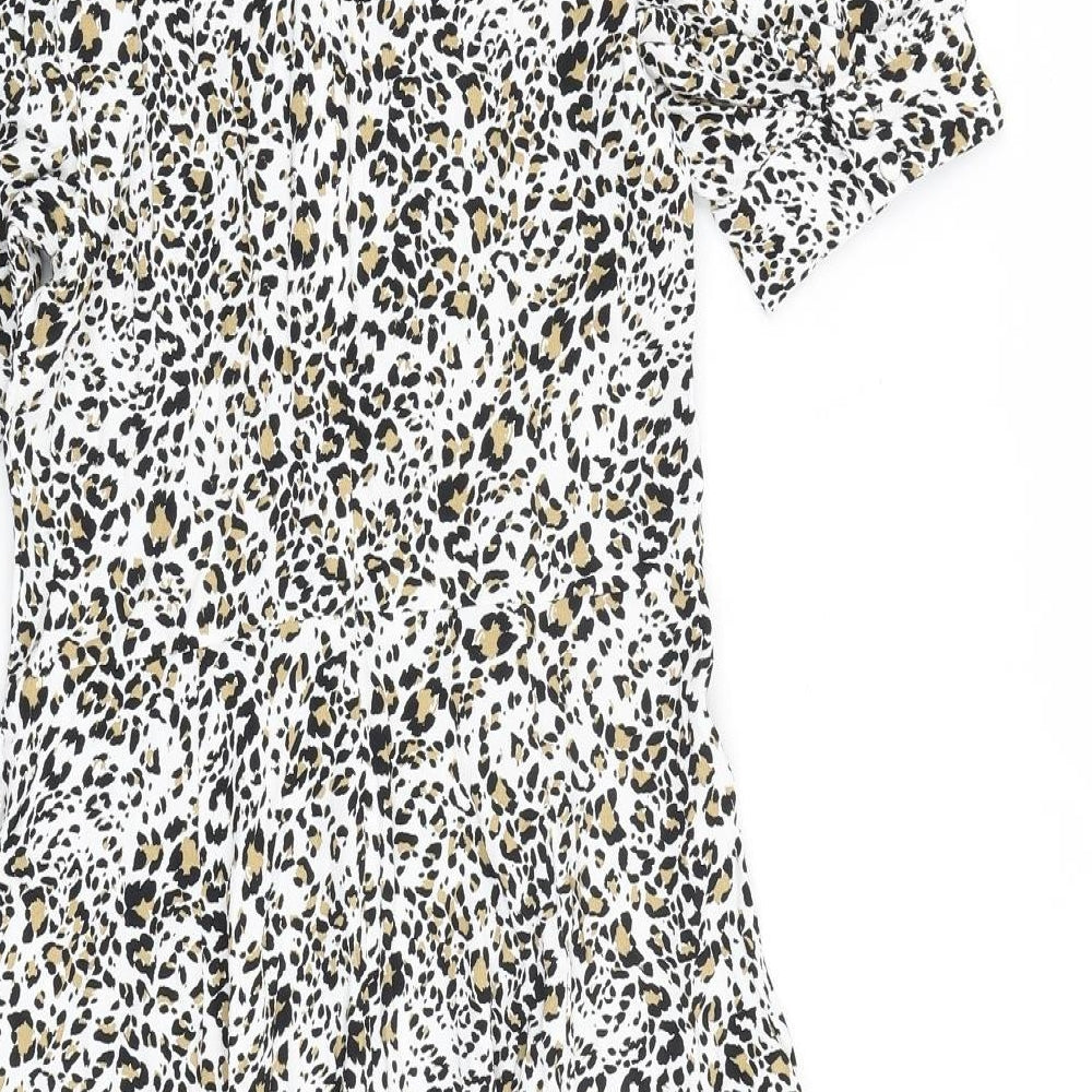 Marks and Spencer Womens Multicoloured Animal Print Viscose A-Line Size 8 Collared Button - Leopard Print
