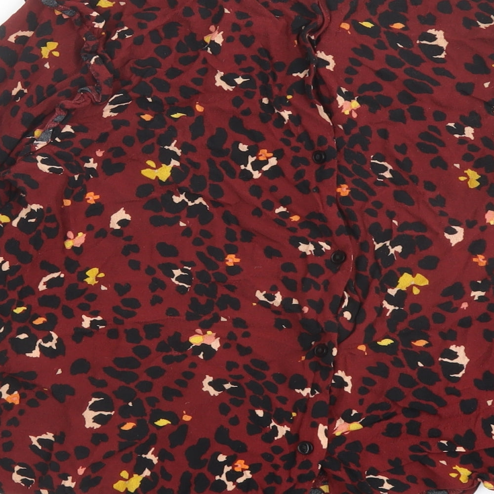 Warehouse Womens Red Animal Print Viscose Basic Blouse Size 12 Mock Neck