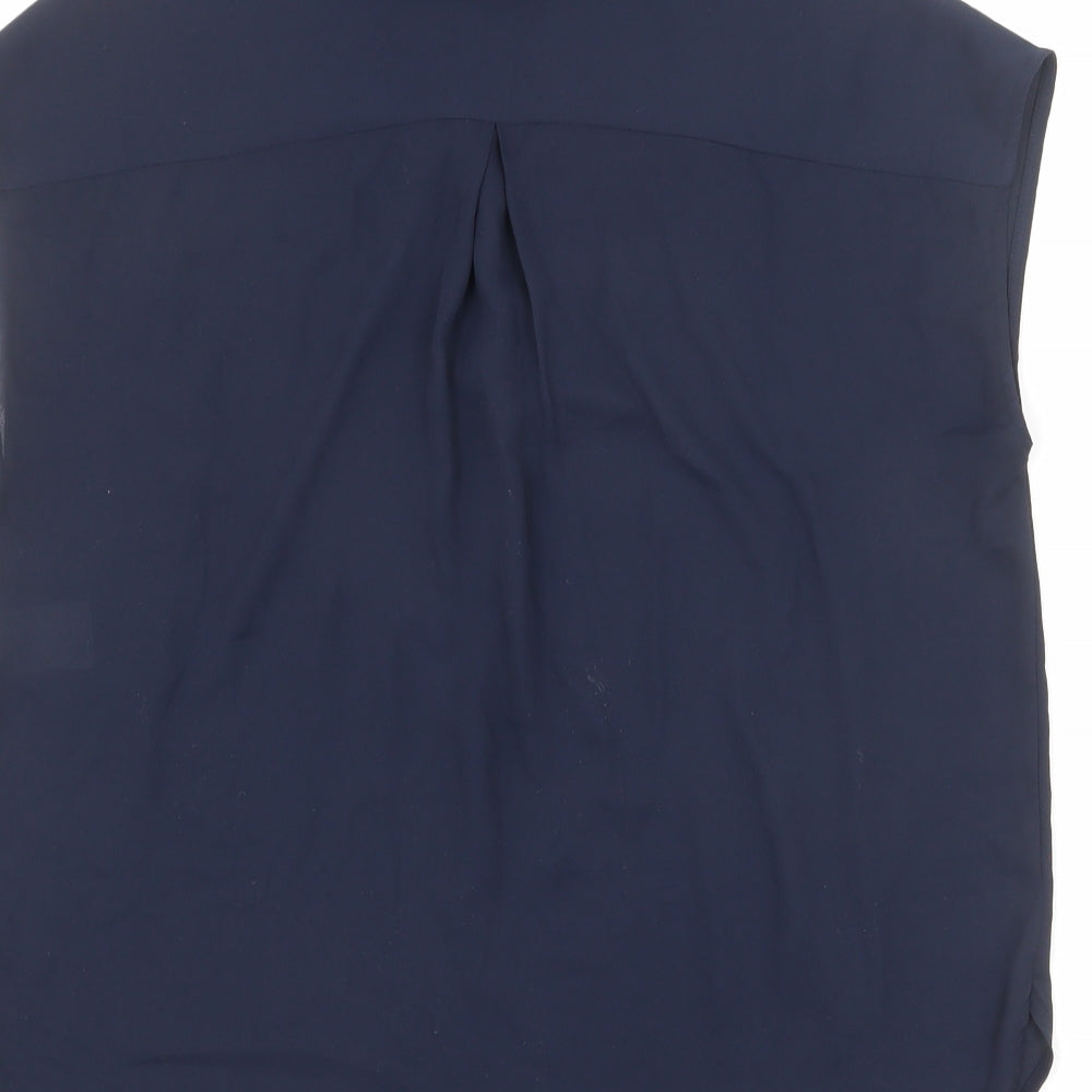 Warehouse Womens Blue Polyester Basic Blouse Size 8 V-Neck