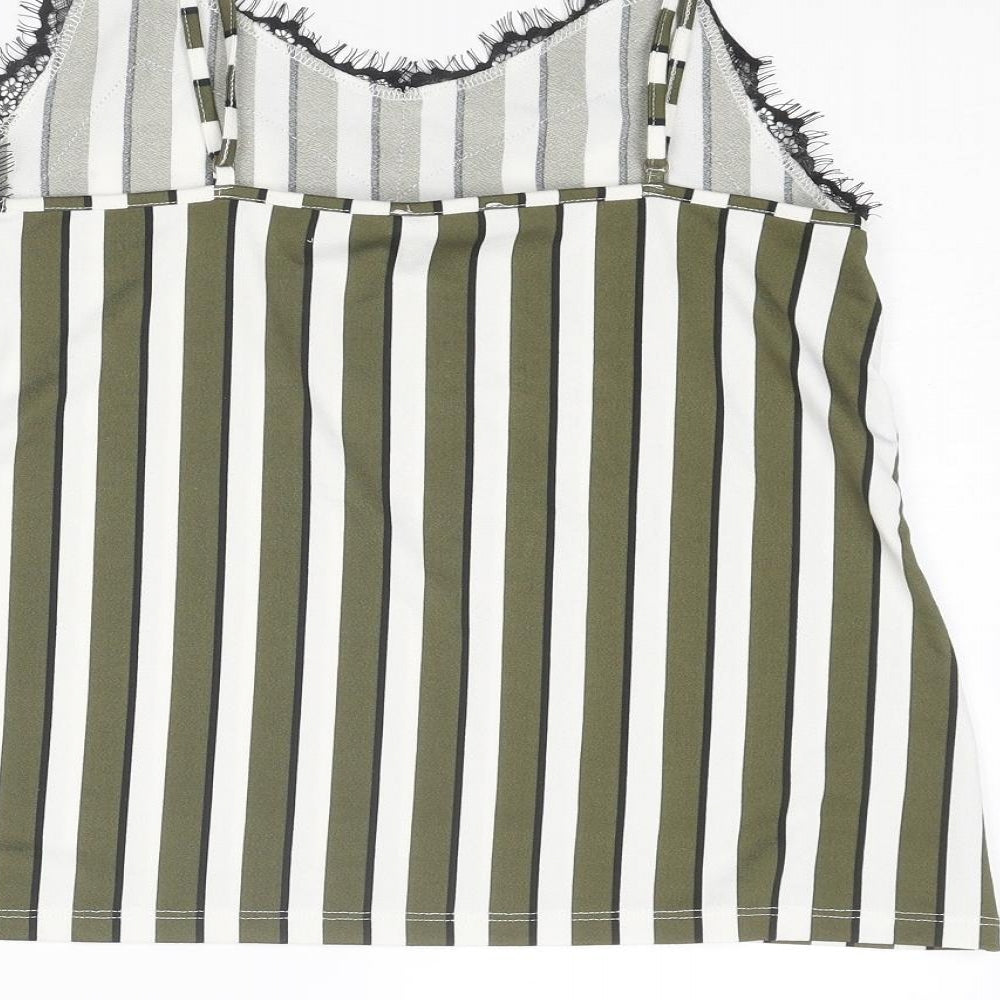 Amisu Womens Green Striped Polyester Camisole Tank Size XS V-Neck - Lace Trim