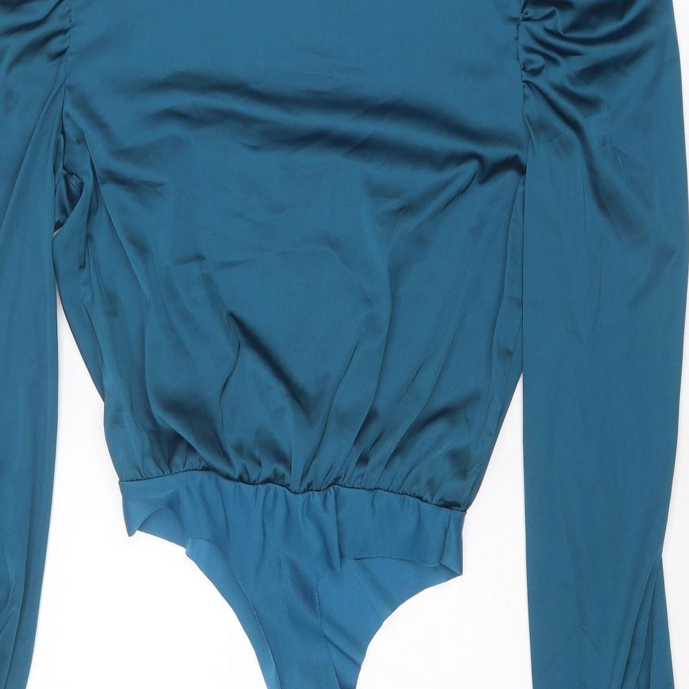 Missguided Womens Blue Polyester Bodysuit One-Piece Size 10 Snap