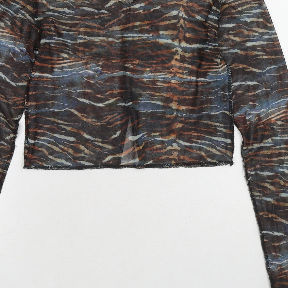 PRETTYLITTLETHING Womens Multicoloured Geometric Polyester Cropped Blouse Size 8 V-Neck