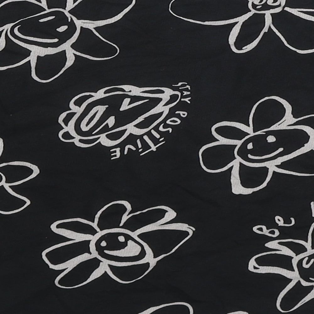 NEXT Girls Black Floral Cotton Cropped T-Shirt Size 8 Years Round Neck Pullover - Stay Positive, Be Kind