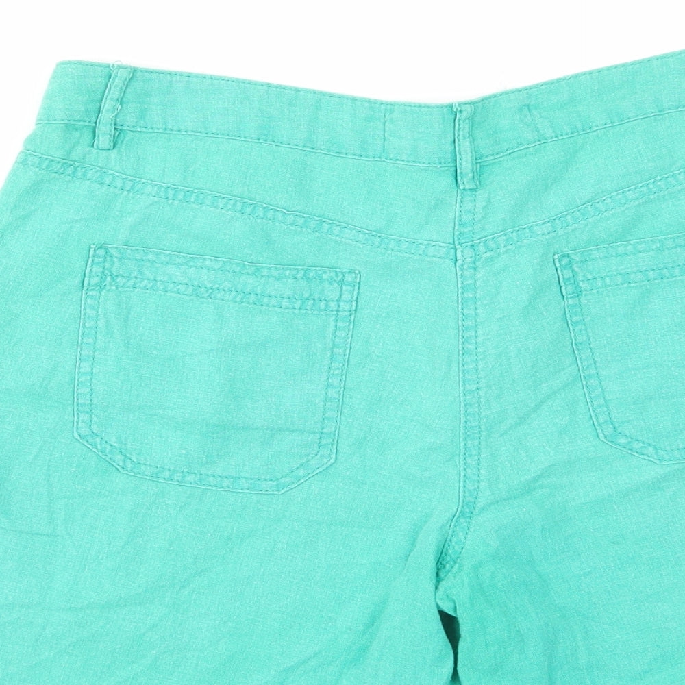 NEXT Womens Green Linen Basic Shorts Size 14 L7 in Regular Zip