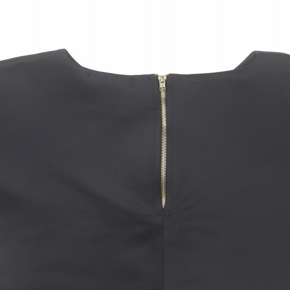Missguided Womens Black Polyester Cropped T-Shirt Size 8 Round Neck