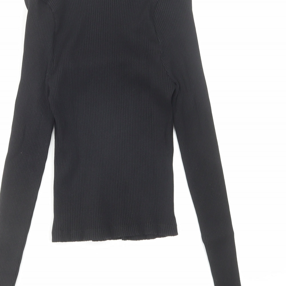 Warehouse Womens Black Cotton Basic Blouse Size 12 Square Neck