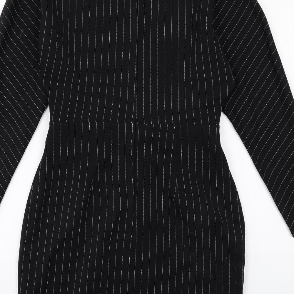 ASOS Womens Black Striped Polyester Shift Size 6 V-Neck Zip