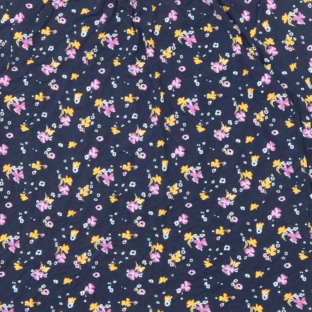 Marks and Spencer Womens Blue Floral Viscose Basic Blouse Size 6 Round Neck