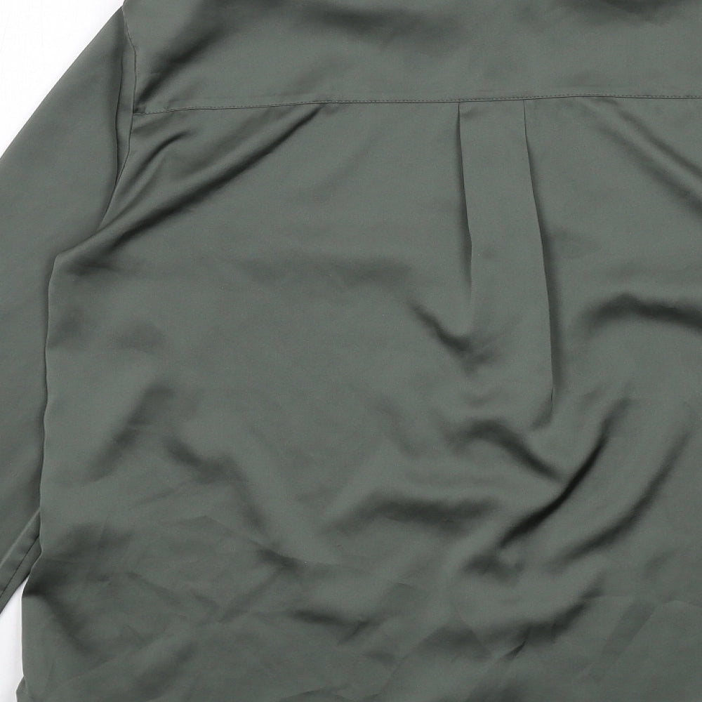 H&M Womens Green Polyester Basic Button-Up Size 8 Collared