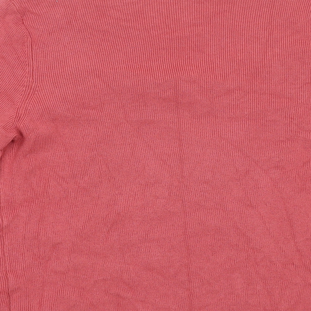 Marks and Spencer Womens Pink Round Neck Viscose Pullover Jumper Size 12 Pullover - Cardigan Top Lace Detail