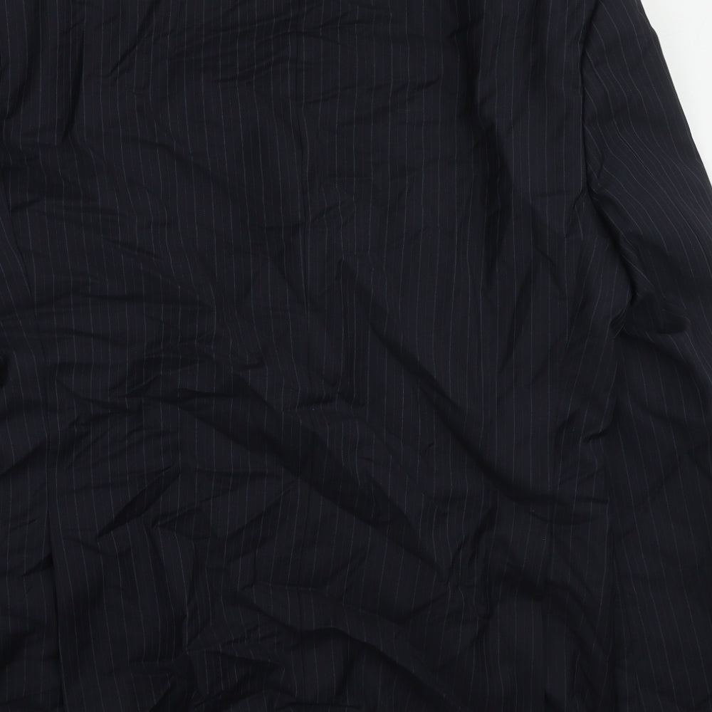 Greenwoods Mens Black Striped Wool Jacket Suit Jacket Size 40 Regular