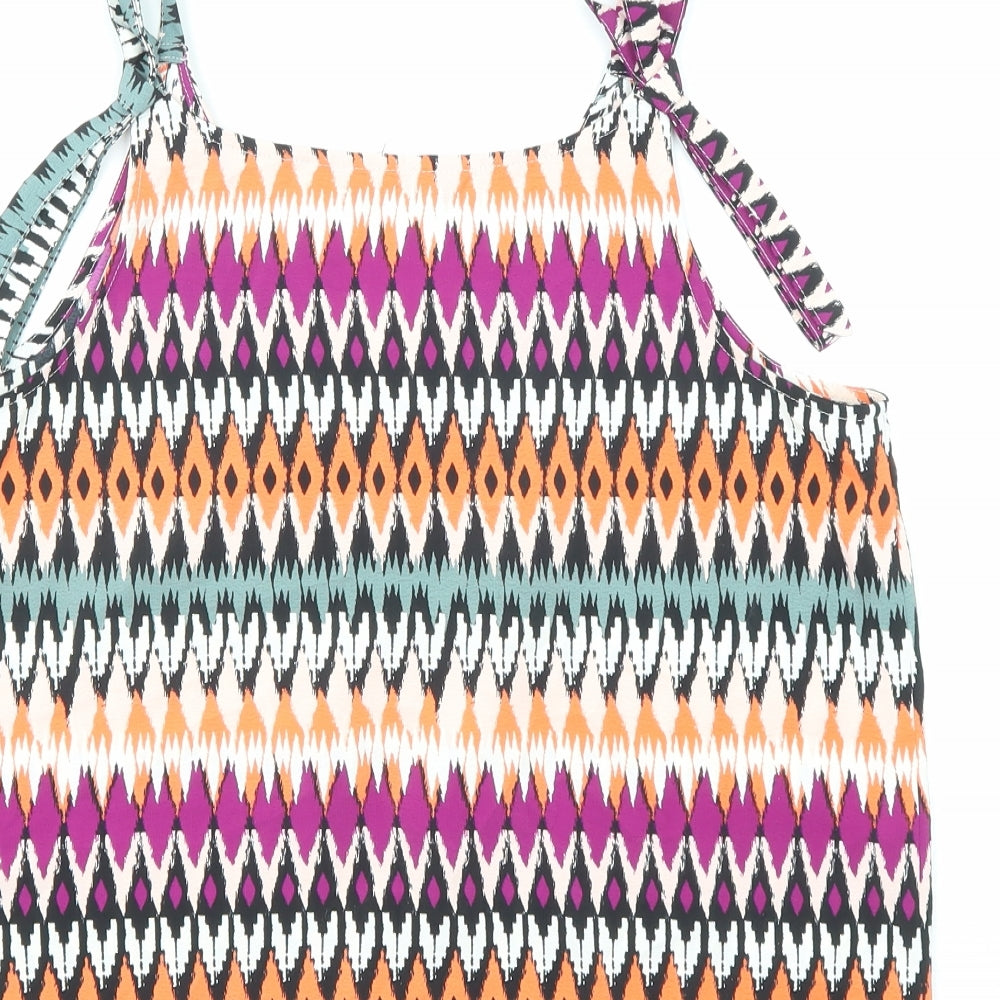 Marks and Spencer Womens Multicoloured Geometric Polyester Basic Tank Size 10 V-Neck
