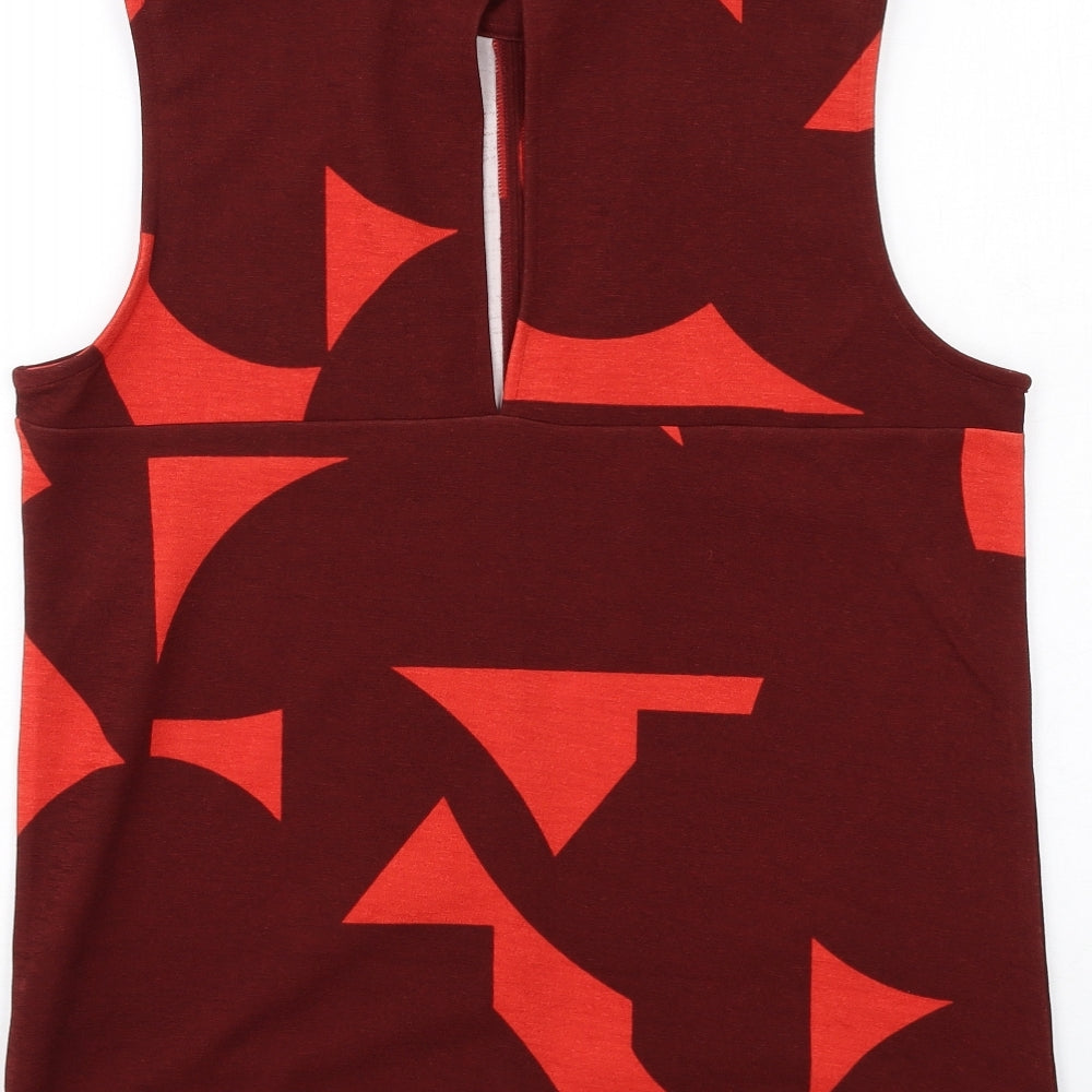 NEXT Womens Red Geometric Polyester Basic Tank Size 10 Mock Neck