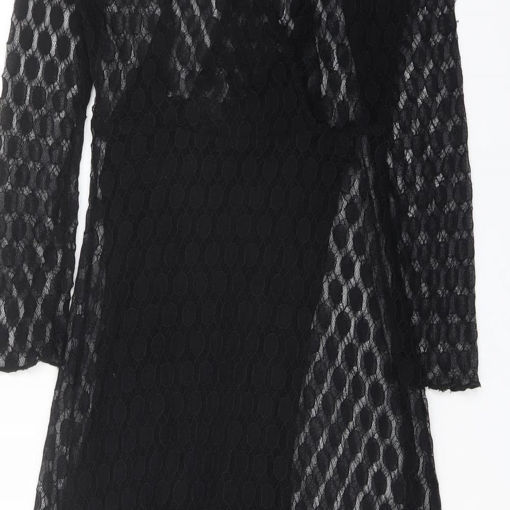 White Label Womens Black Polka Dot Polyester Trapeze & Swing Size 10 Round Neck Button