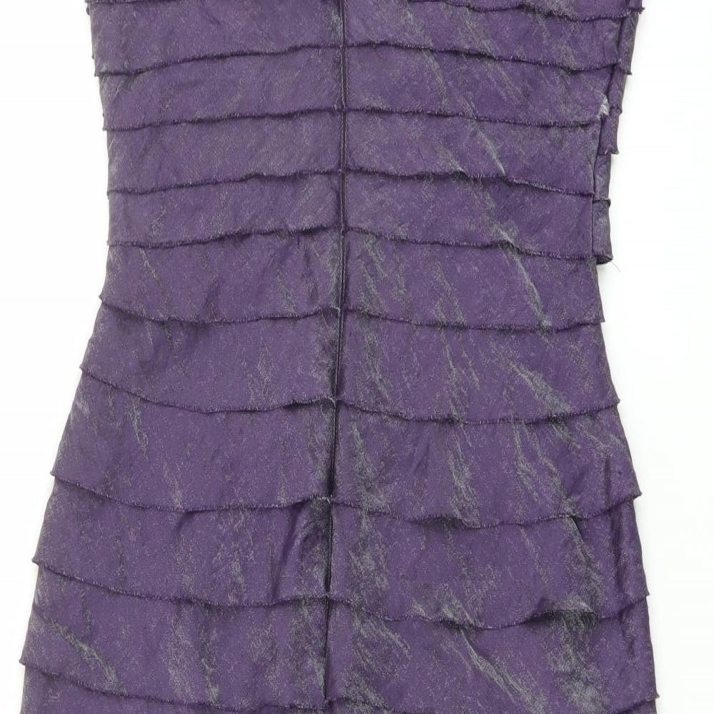 London Times Womens Purple Viscose Shift Size 12 Round Neck Zip