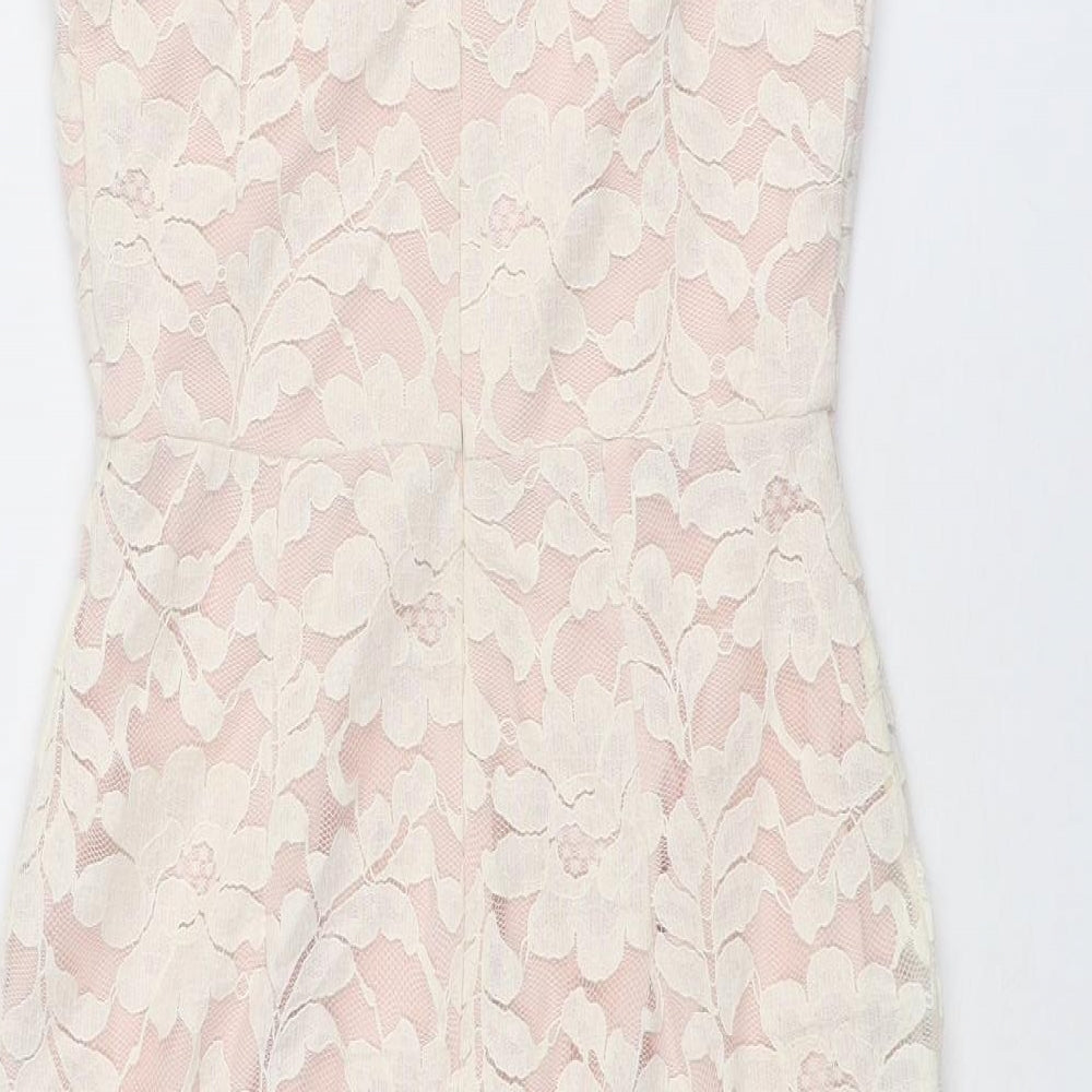 ASOS Womens Ivory Cotton Pencil Dress Size 8 Round Neck Zip
