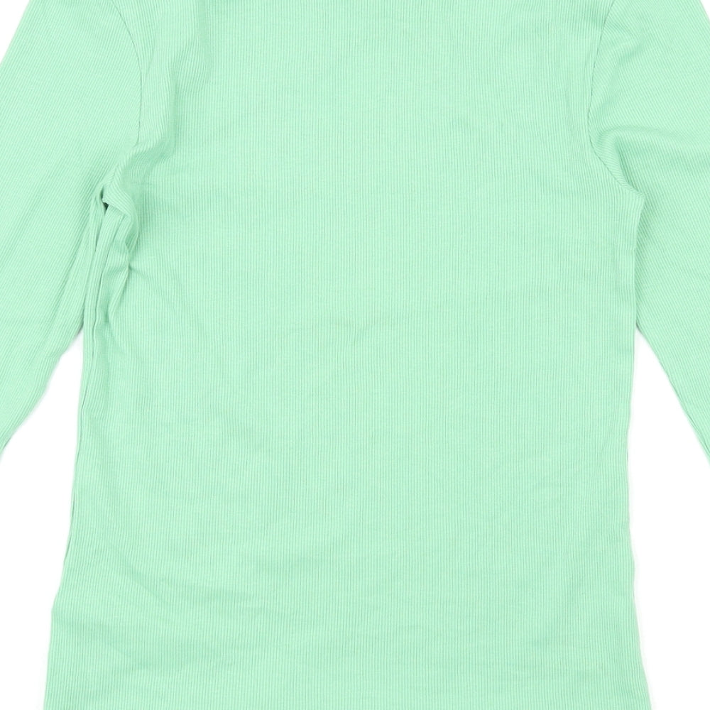 Marks and Spencer Womens Green Roll Neck Cotton Pullover Jumper Size 8