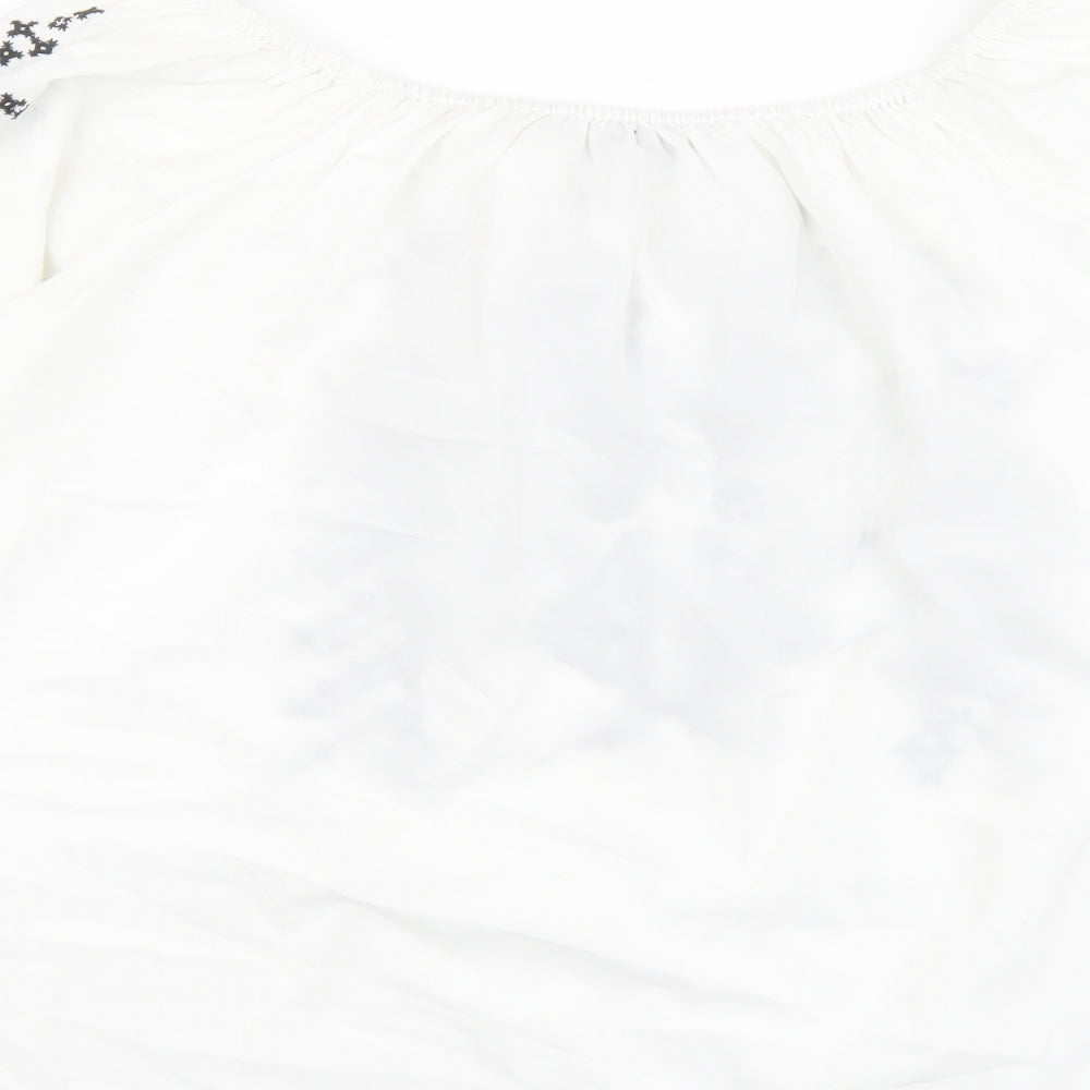 Boohoo Womens White Geometric Polyester Basic Blouse Size 16 Boat Neck