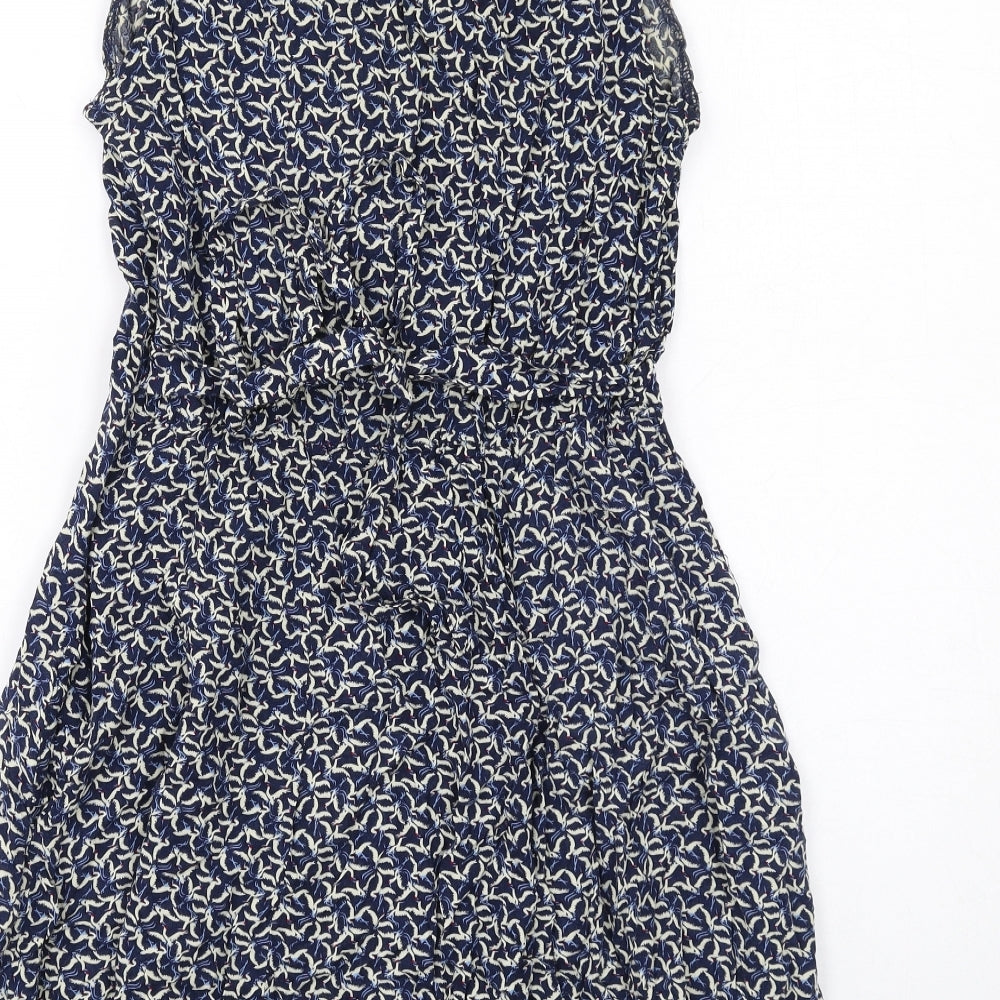 Louche Womens Blue Geometric Viscose Trapeze & Swing Size 12 V-Neck Zip