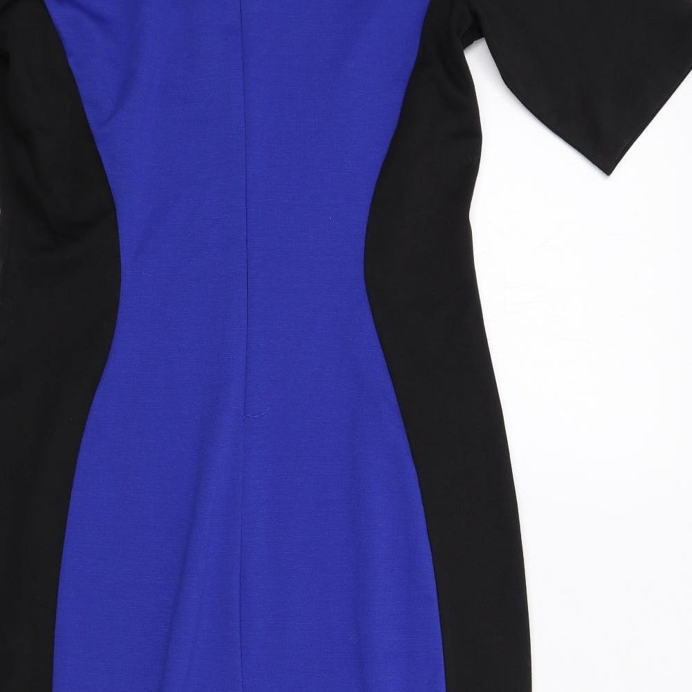 Anthology Womens Blue Colourblock Polyester Shift Size 14 V-Neck Zip