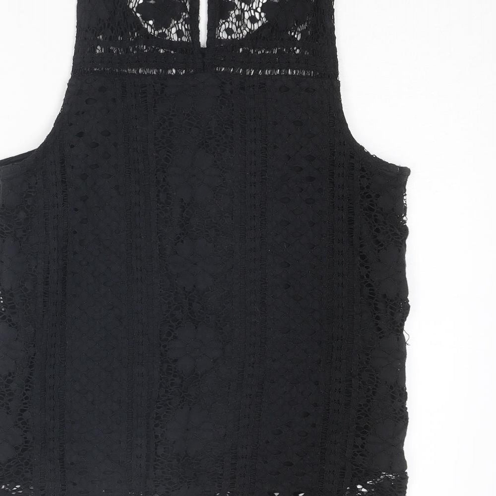New Look Womens Black Geometric Polyester Basic Tank Size 10 Round Neck
