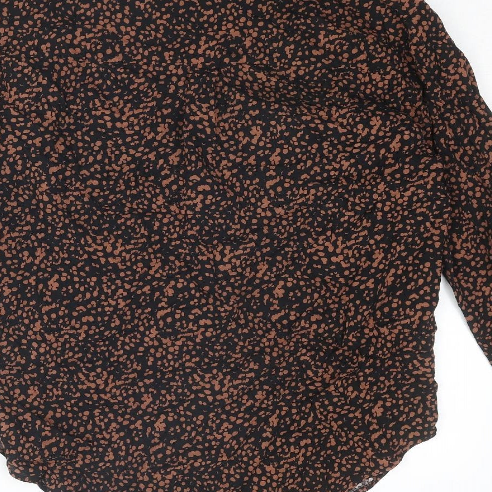 Marks and Spencer Womens Brown Geometric Viscose Basic Button-Up Size 6 Collared