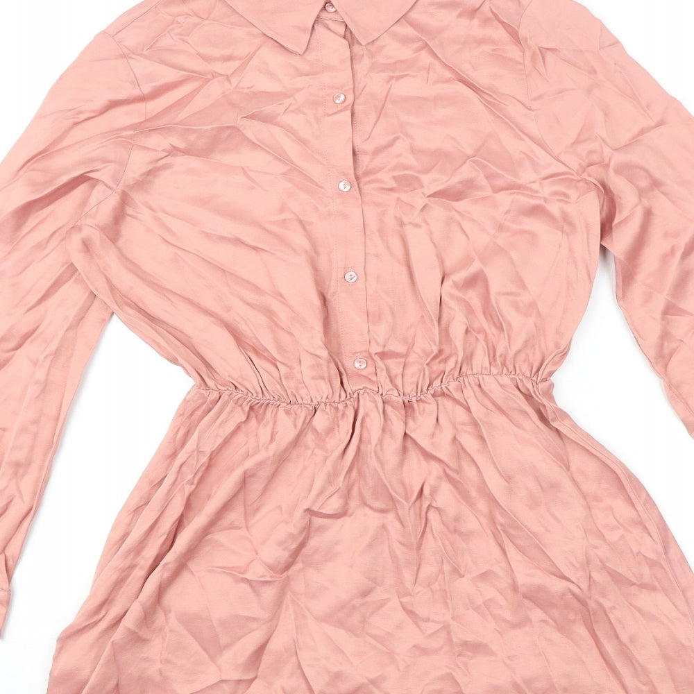 Zara Womens Pink Viscose Shirt Dress Size S Collared Button