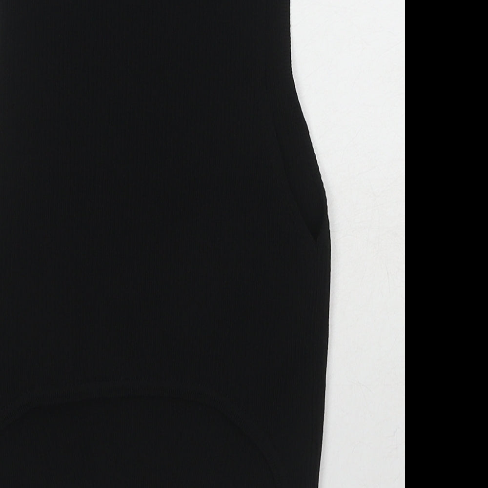 Bershka Womens Black Polyamide Basic Blouse Size L High Neck - Ribbed Chain Detail
