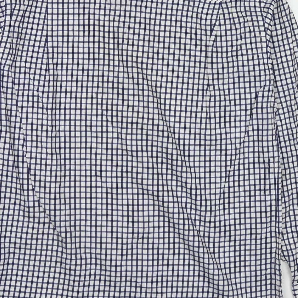 Butler and Webb Mens Blue Check Cotton Button-Up Size 16 Collared Button