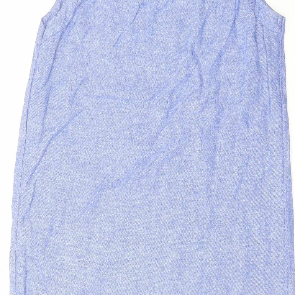Marks and Spencer Womens Blue Linen Tank Dress Size 6 Scoop Neck Pullover