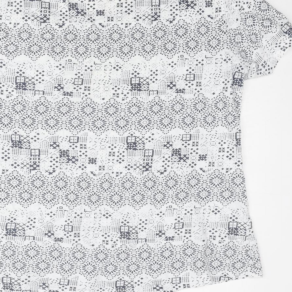 Debenhams Womens White Geometric Cotton Basic T-Shirt Size 14 Round Neck