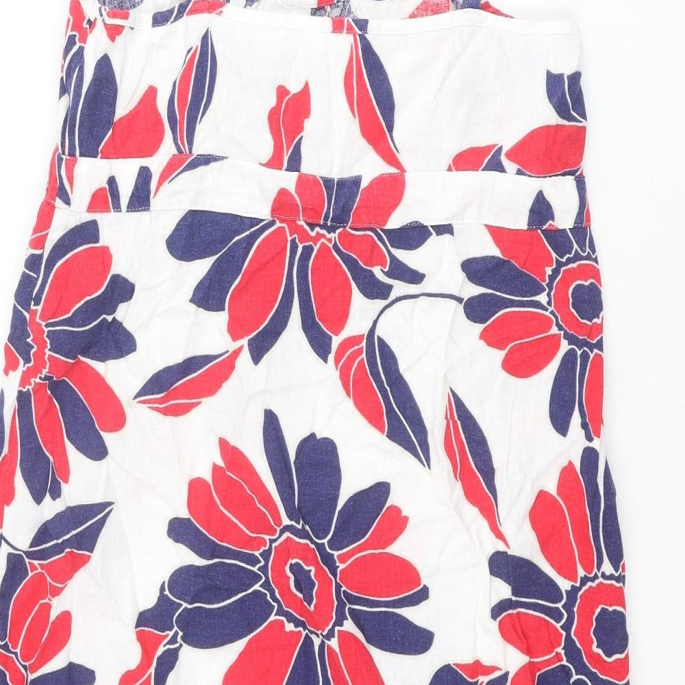 Marks and Spencer Womens Multicoloured Floral Linen A-Line Size 12 Round Neck Zip