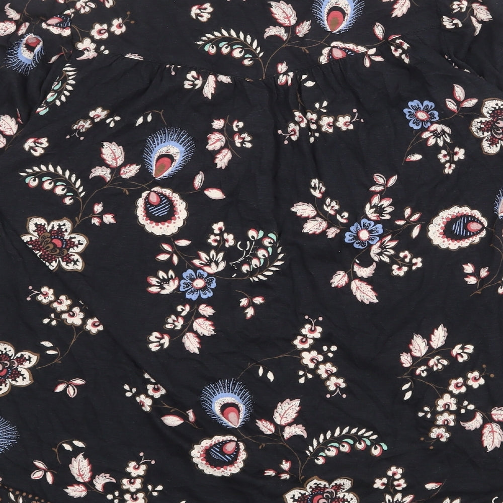 Fat Face Womens Black Floral Cotton Basic Button-Up Size 14 V-Neck