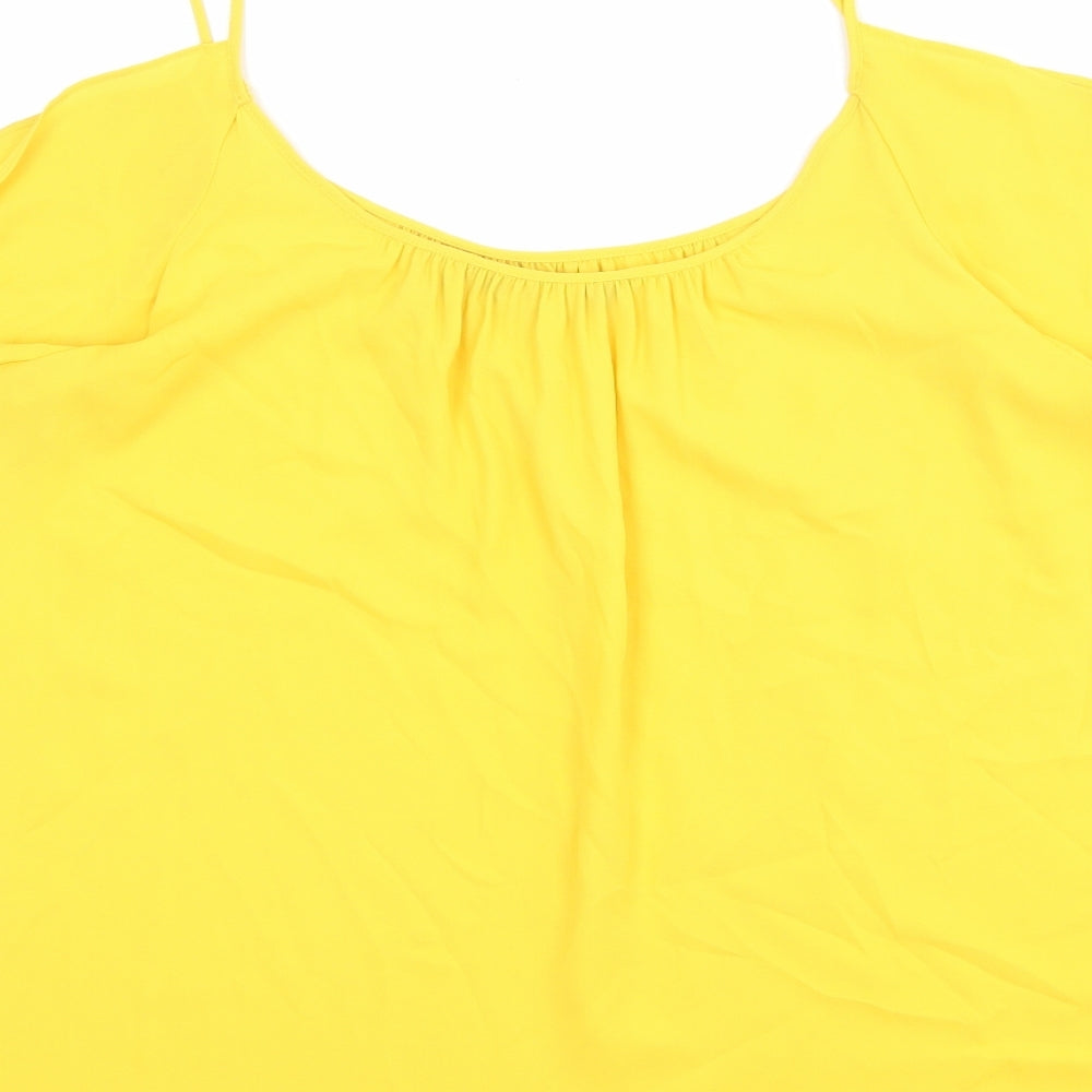Dorothy Perkins Womens Yellow Polyester Basic Blouse Size 12 Round Neck - Cold Shoulder