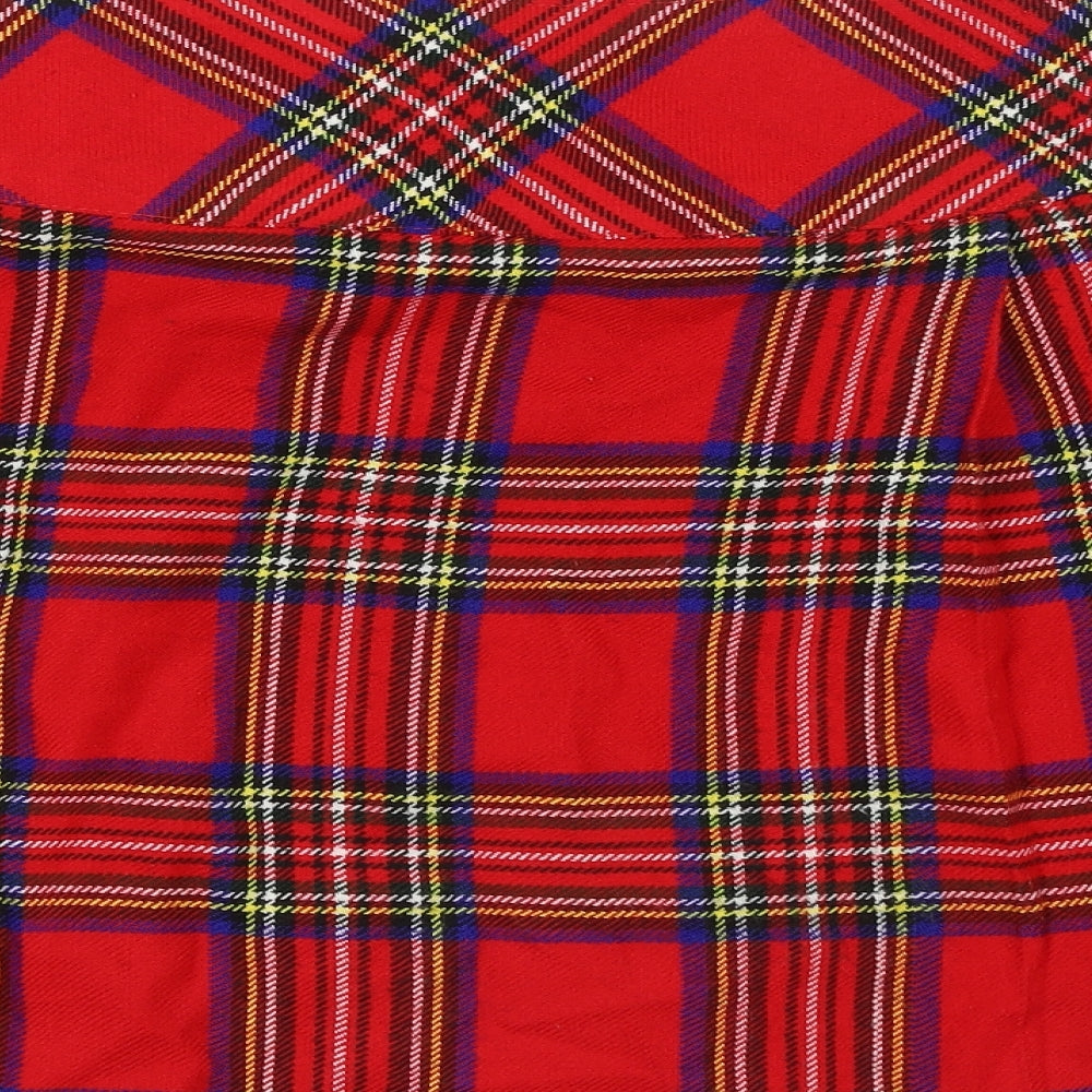 Scottish Authentic Womens Red Plaid Polyester Pleated Skirt Size 32 in Hook & Loop