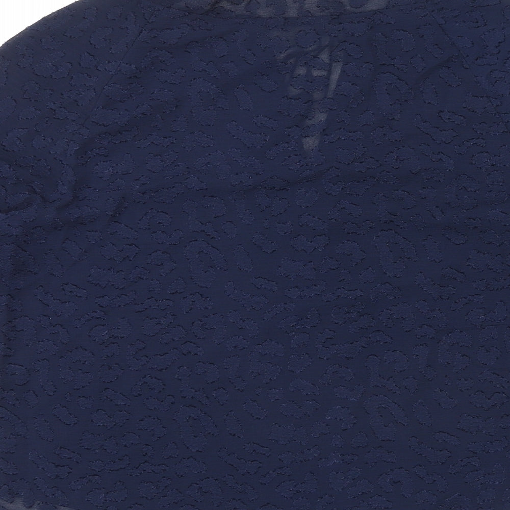 Marks and Spencer Womens Blue Animal Print Polyester Basic Blouse Size 8 V-Neck