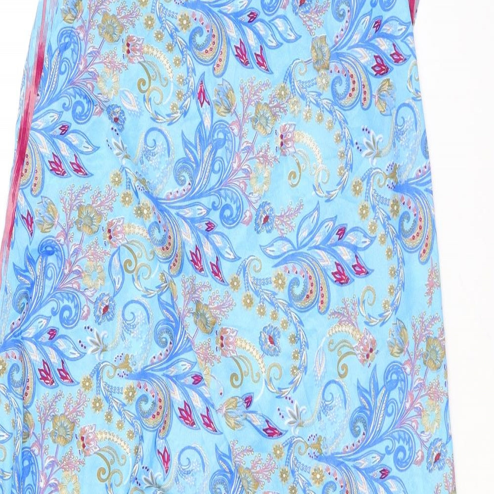 Manui Womens Blue Geometric Silk A-Line One Size Round Neck Pullover - Lace Details