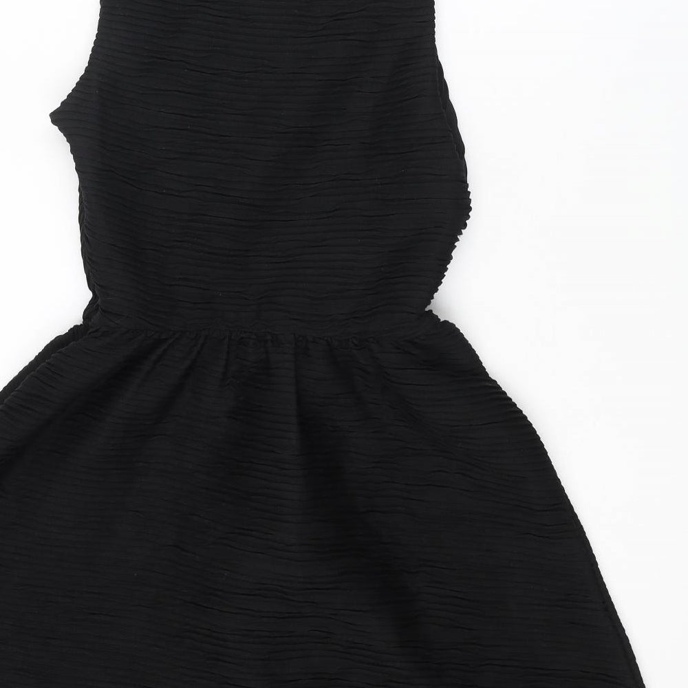 Topshop Womens Black Polyester Fit & Flare Size 8 Boat Neck Zip