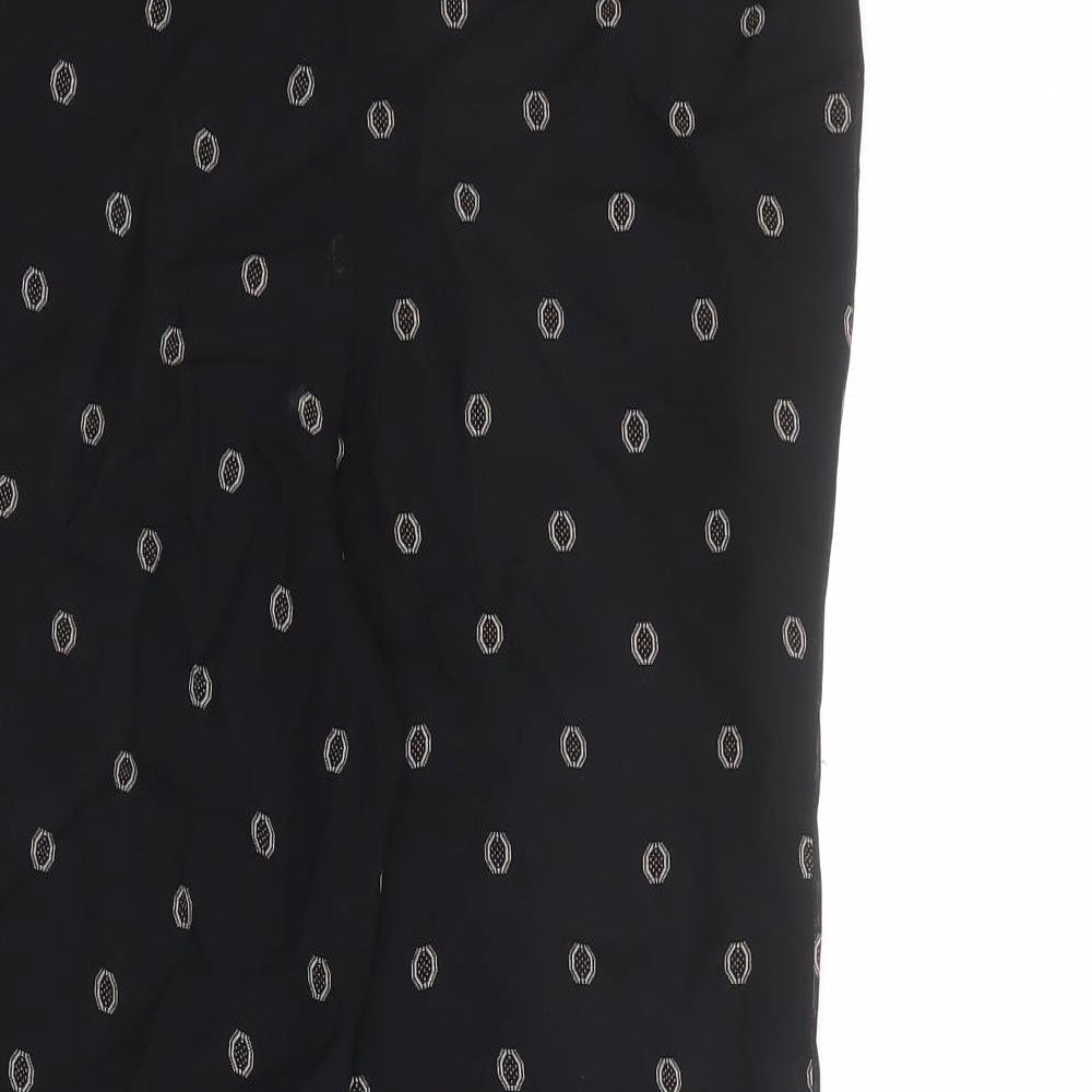 St Michael Womens Black Geometric Viscose Trousers Size 8 L24 in Regular Zip