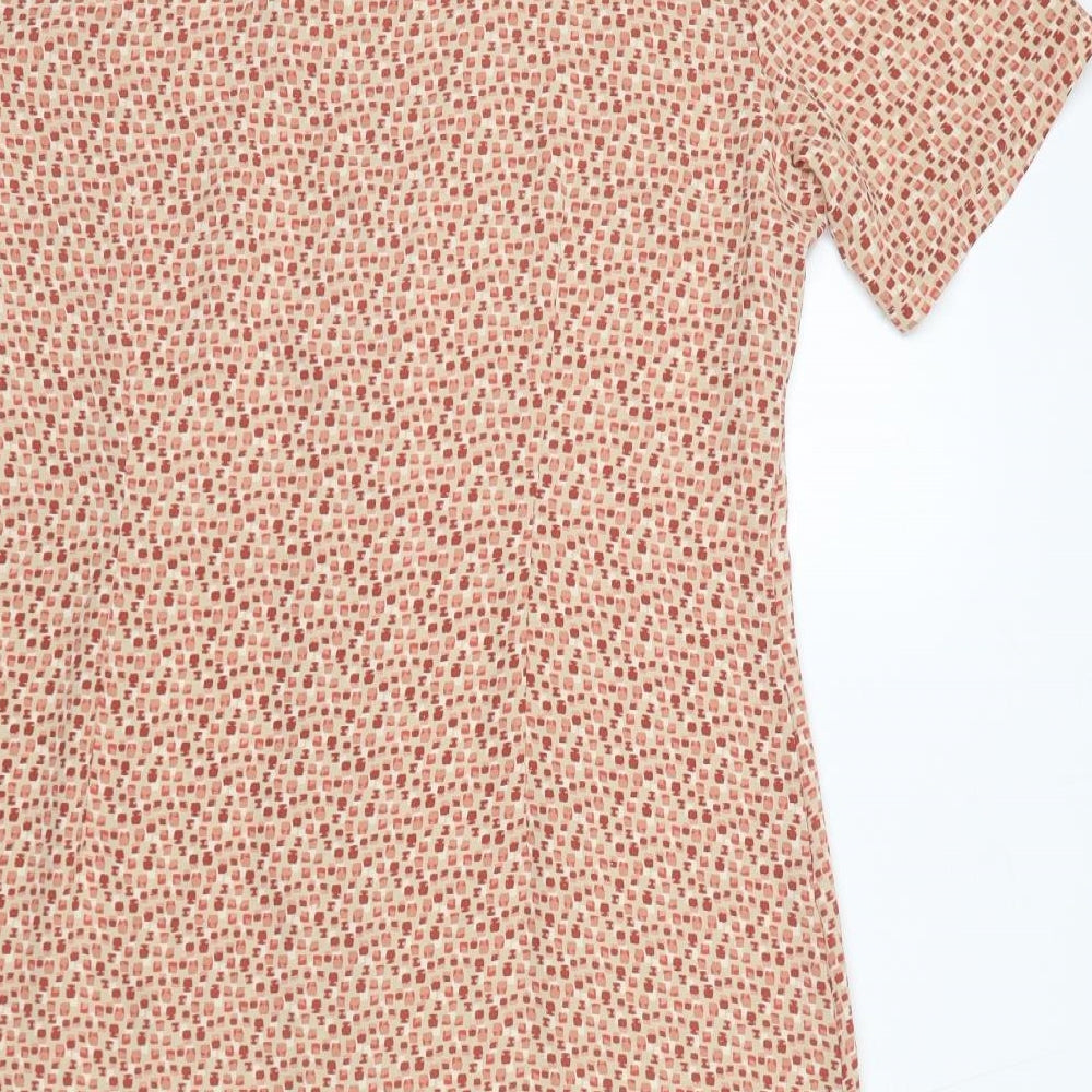 Marks and Spencer Womens Beige Geometric Polyester A-Line Size 18 V-Neck Button