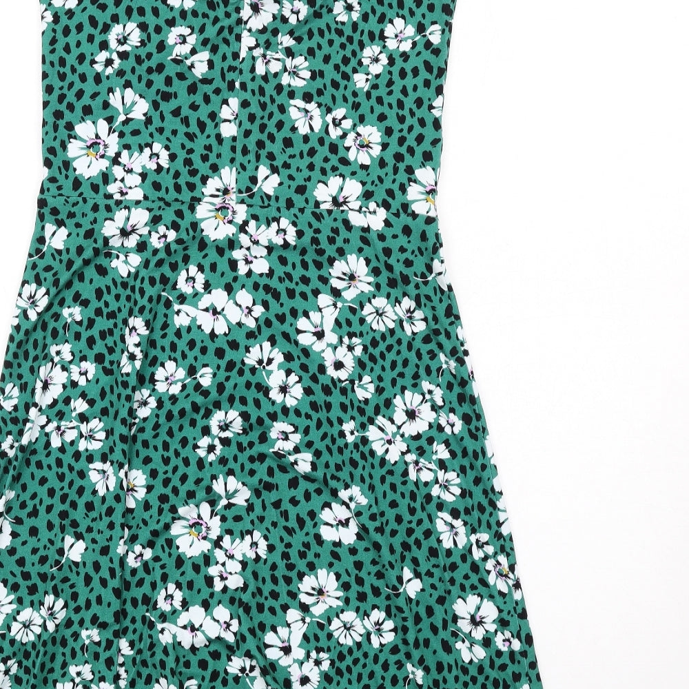 Sosandar Womens Green Floral Viscose A-Line Size 10 V-Neck Pullover