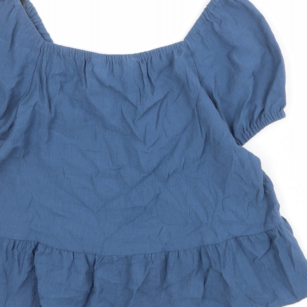 H&M Girls Blue Viscose Basic Blouse Size 14 Years Off the Shoulder Pullover