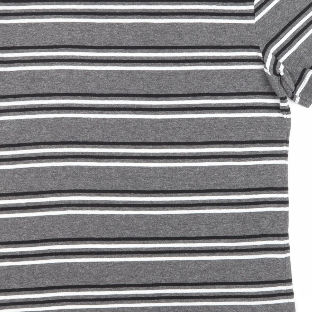 Kukri Mens Grey Striped Polyester Polo Size L Collared Button - Ulster Rugby